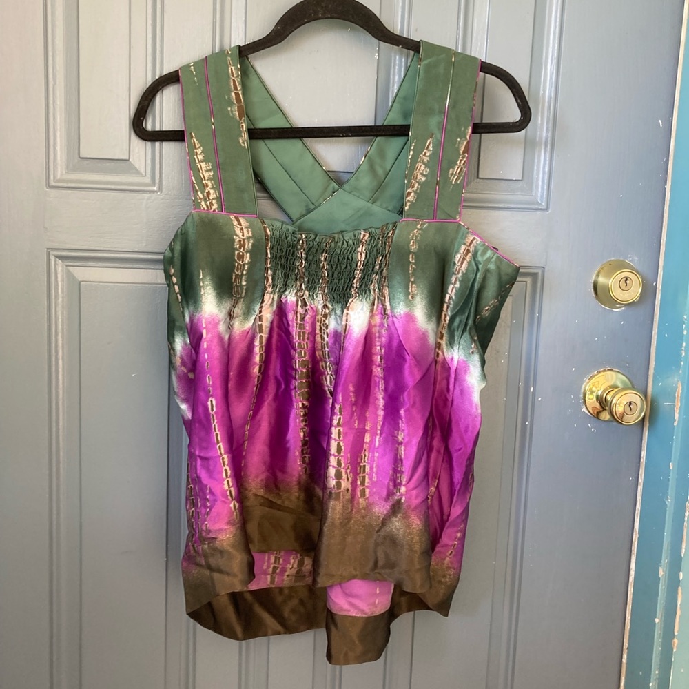 BCBGMaxazaria Dip Dye Ombré Charmeuse Silk Top - Size Large - NWT